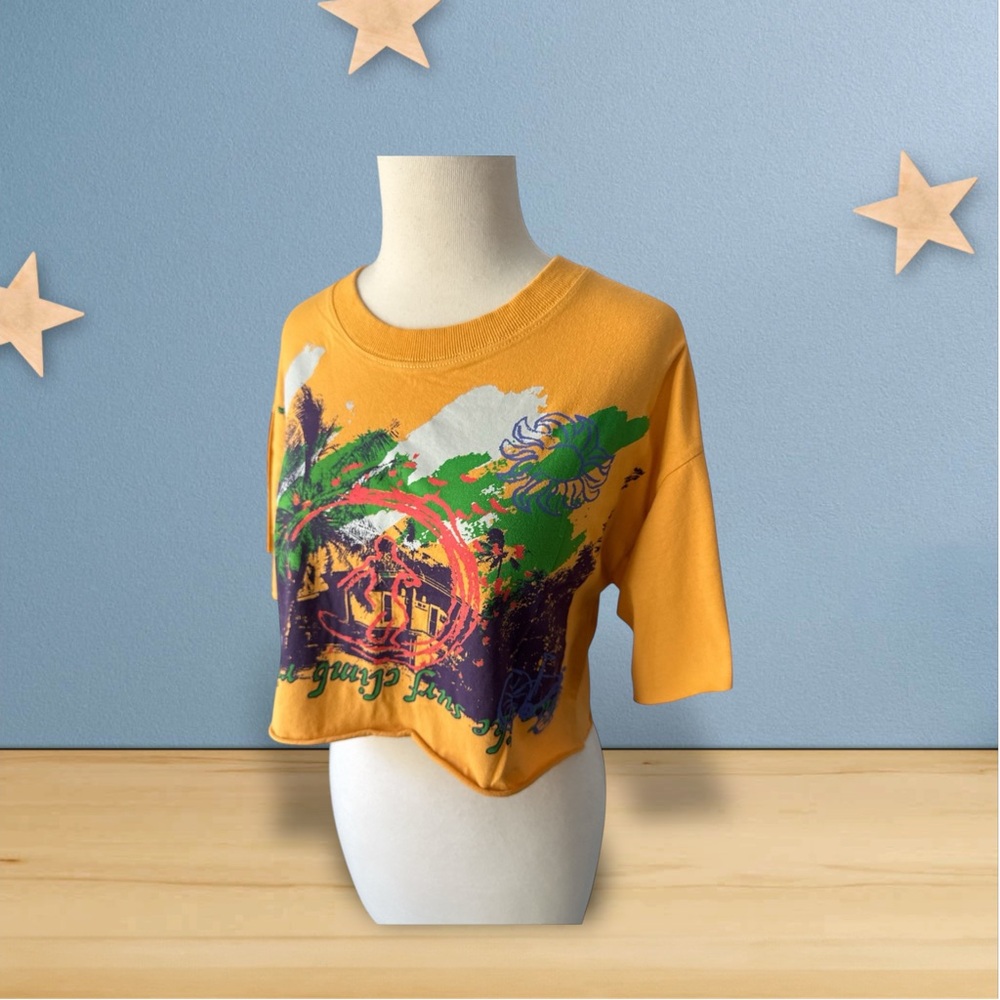 Urban Outfitters Women’s Orange Graphic Crop Top Raw Hem Tee Sz Small Pre-owned